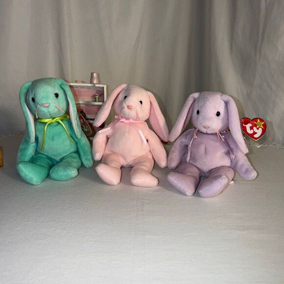 1996 Ty Beanie Baby Bunny Trio Hippity Hoppity Floppity PVC Pellets MWMT Pastel - Picture 1 of 16
